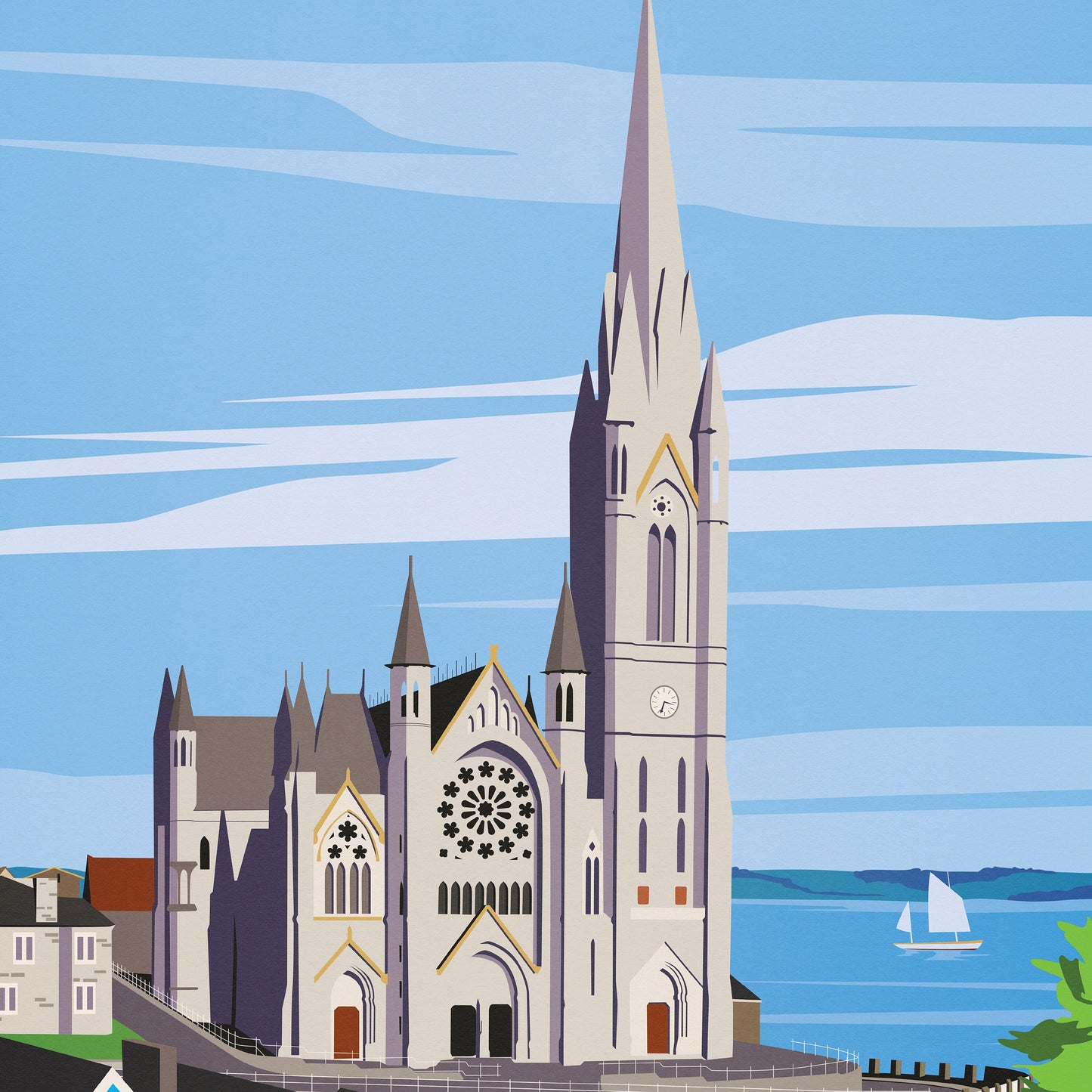 Cobh Print featuring St. Colman's Cathedral - Colourful Houses - Co Cork - Ireland Travel Poster - Irish Art - Wall Art - Wedding gift