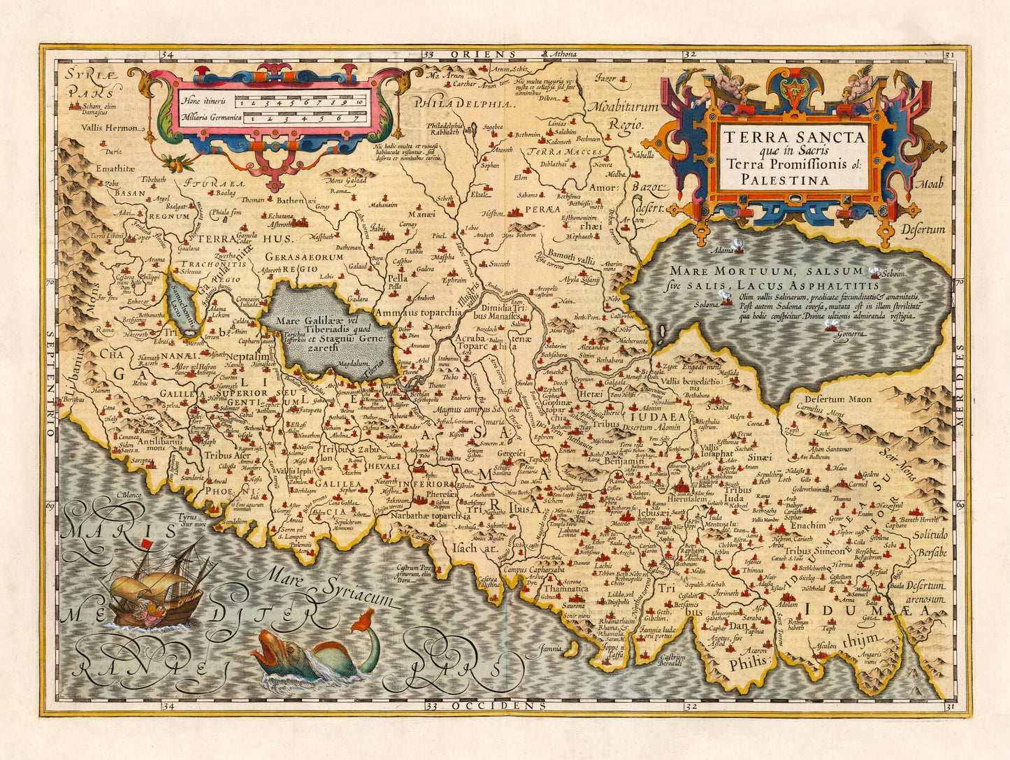 Holy Land Map - Terra Sancta - Ancient Palestine, Palestina, 1623 - Israel, Judea, Jerusalem, Samaria, Galilee, biblical Map, Bible Study