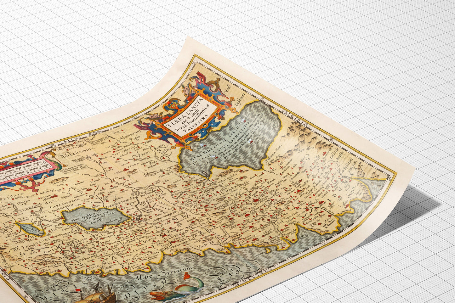 Holy Land Map - Terra Sancta - Ancient Palestine, Palestina, 1623 - Israel, Judea, Jerusalem, Samaria, Galilee, biblical Map, Bible Study
