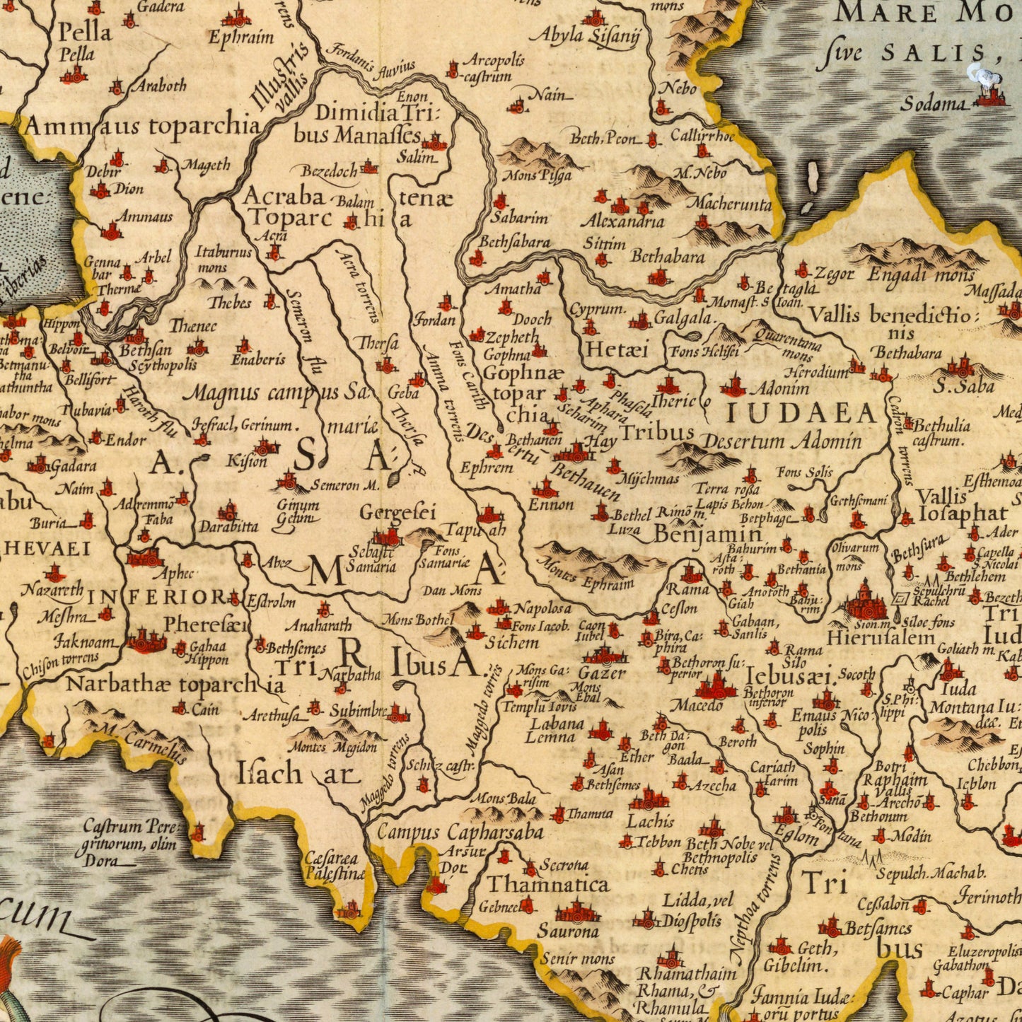 Holy Land Map - Terra Sancta - Ancient Palestine, Palestina, 1623 - Israel, Judea, Jerusalem, Samaria, Galilee, biblical Map, Bible Study