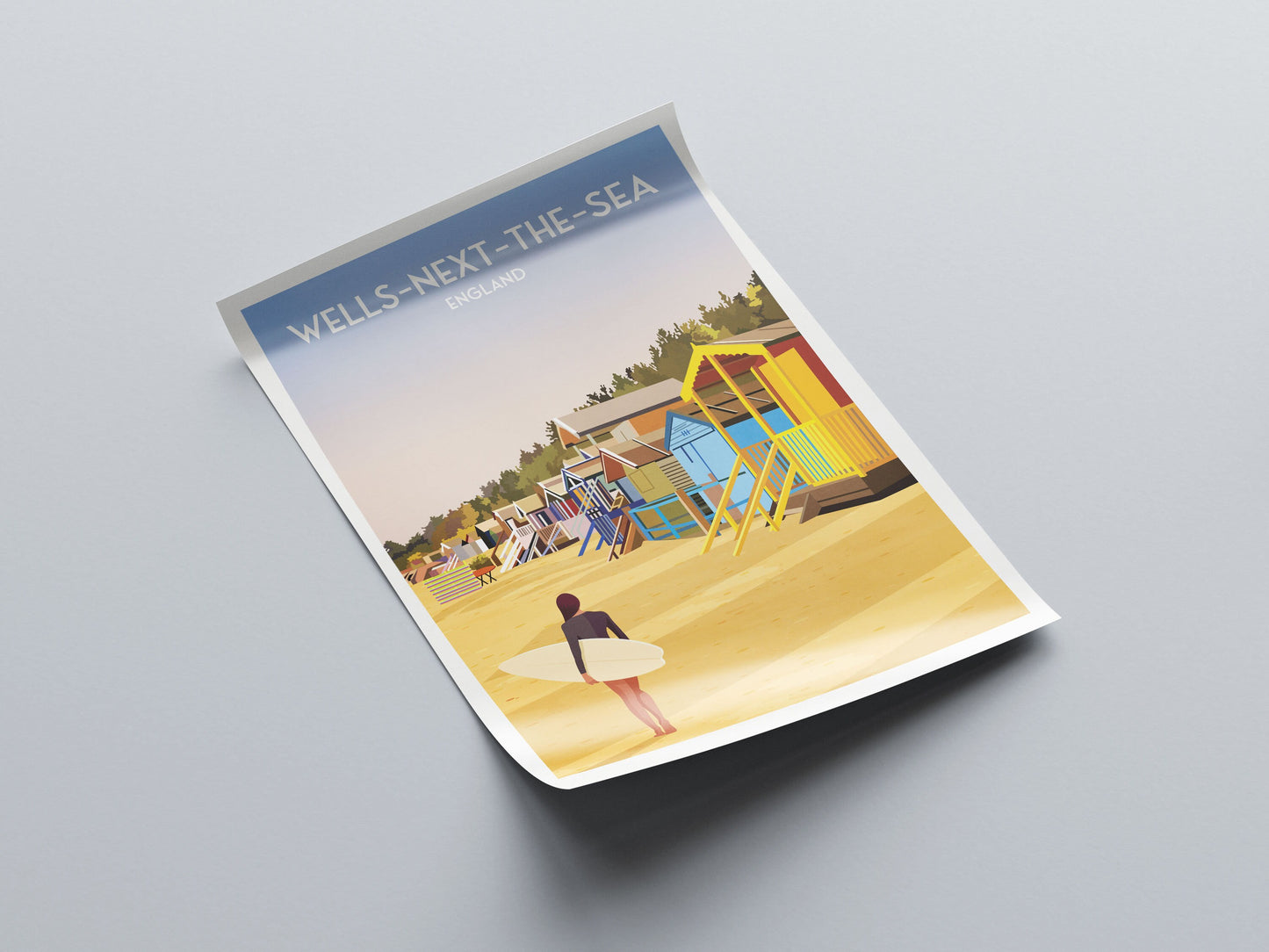 Wells-Next-The-Sea Print - beach huts - North Norfolk Travel Poster - English Seaside Wall Art