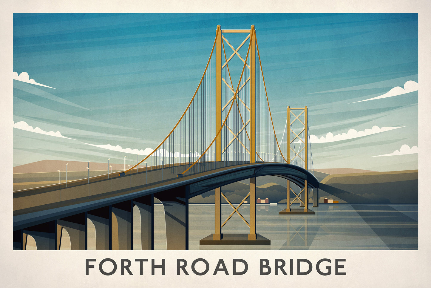 Forth Road Bridge, Scottish Travel Print, Edinburgh to North Queensferry, Scottish Art, Forth Bridge, Travel poster