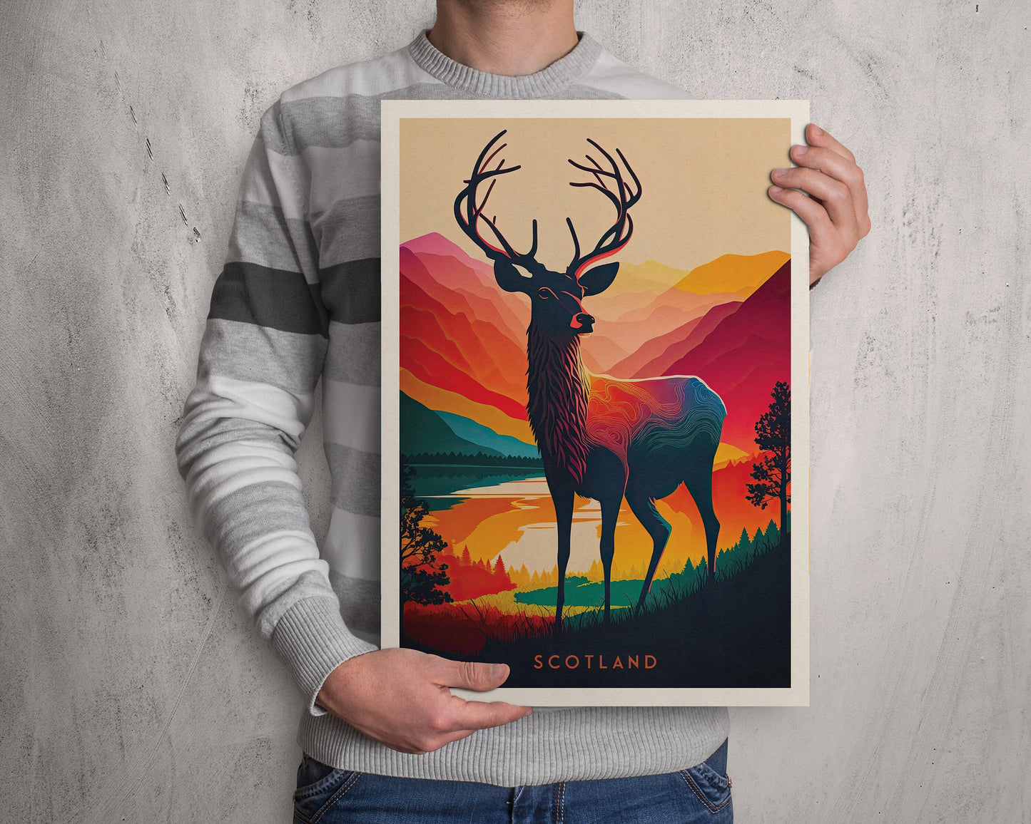 Scotland Stag Print | Colorful Scottish Highlands Poster | Scottish Gift | Birthday Present | Home Decor Artwork
