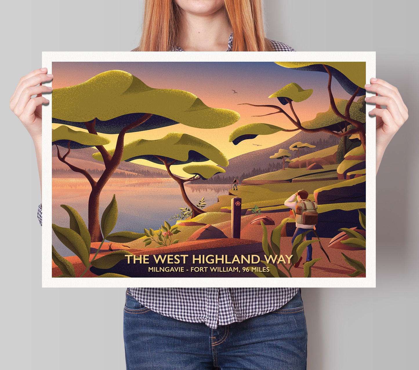 West Highland Way Poster, Milngavie to Fort William, 96 miles, Hillwalking Print, Drymen, Balmaha, Loch lomond, Rowardennan, inversnaid