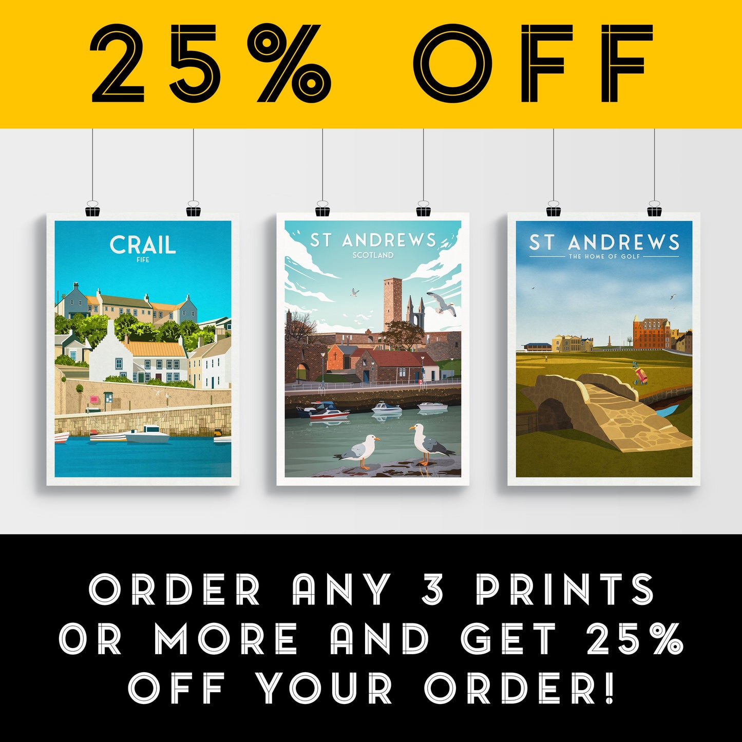 St Andrews Harbour Print - St Rule's Church - East Neuk of Fife - St Andrews Cathedral - Fishing Village - Scotland Illustration Art
