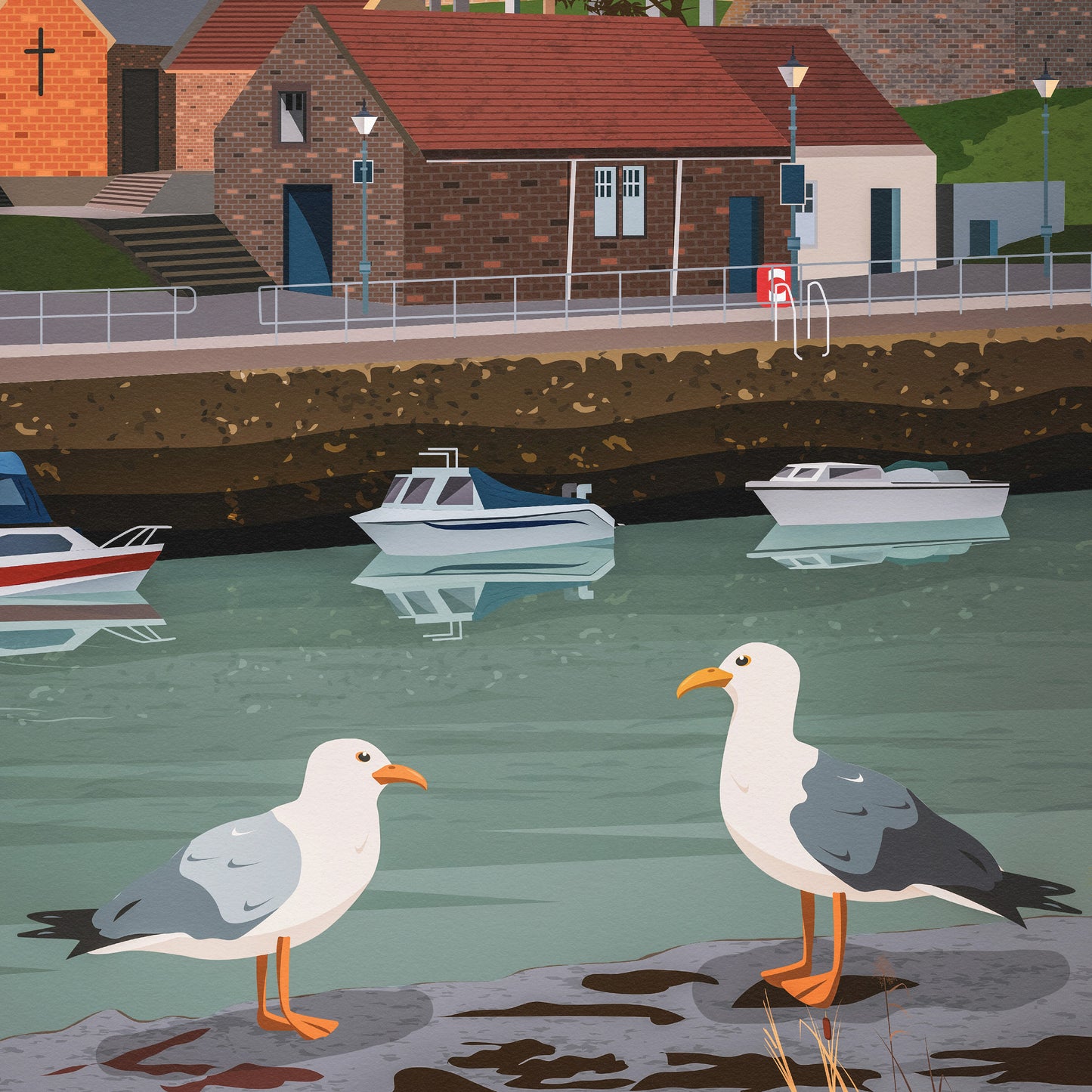 St Andrews Harbour Print - St Rule's Church - East Neuk of Fife - St Andrews Cathedral - Fishing Village - Scotland Illustration Art
