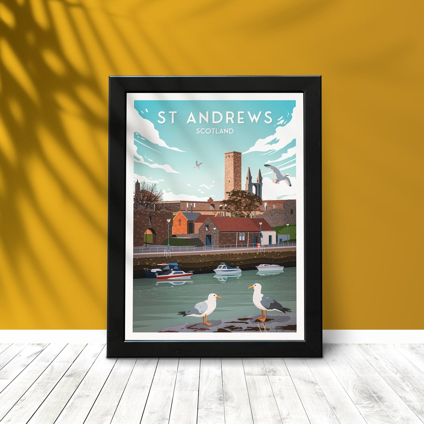 St Andrews Harbour Print - St Rule's Church - East Neuk of Fife - St Andrews Cathedral - Fishing Village - Scotland Illustration Art