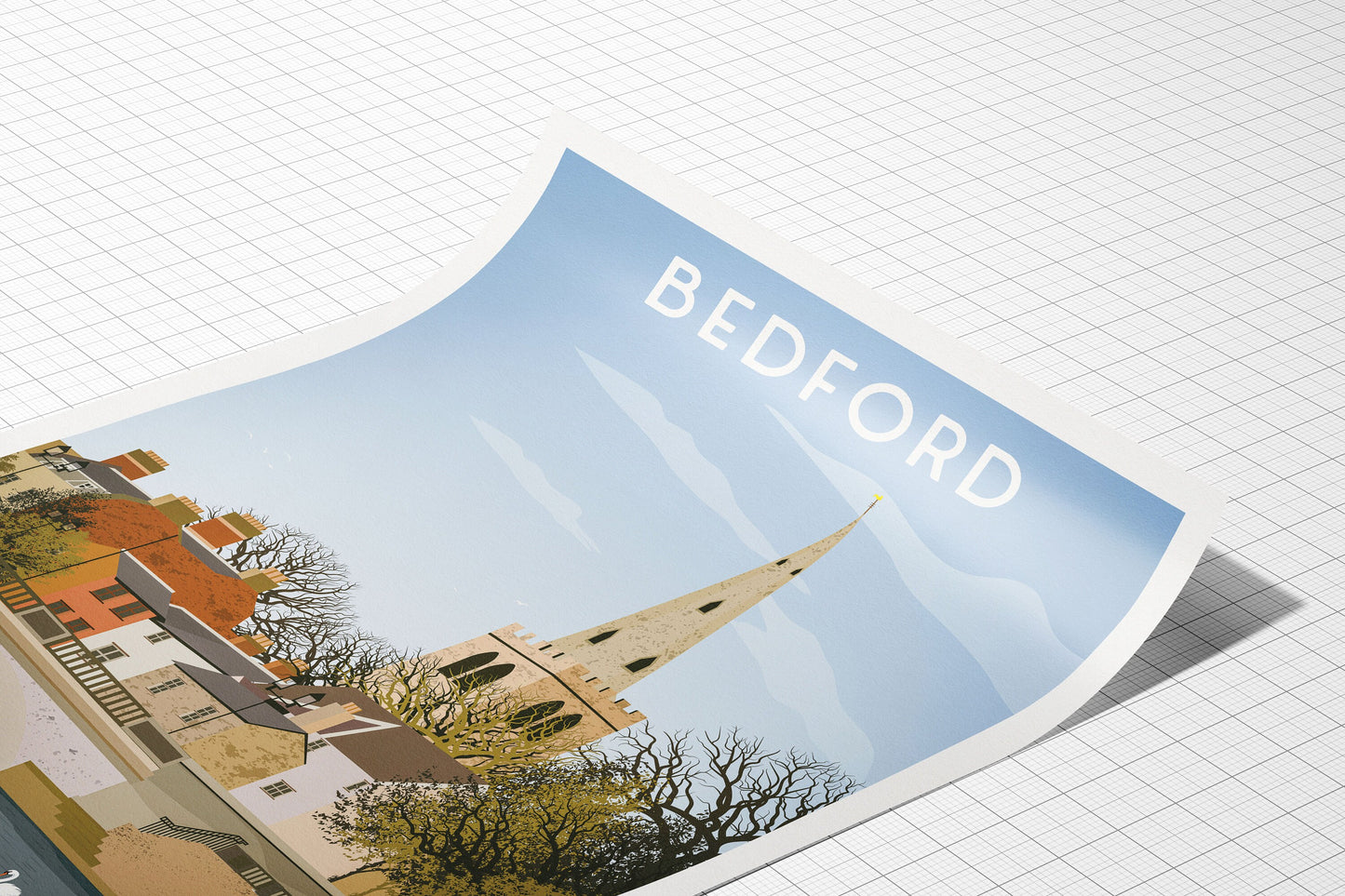 Bedford Town Bridge - Travel Poster - Swans - English Wall Art - England Gift