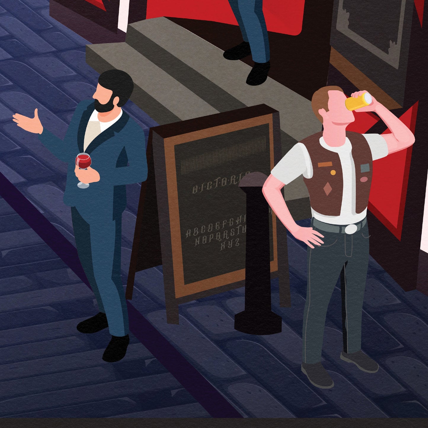 Ashton Lane Print - Glasgow West End Poster - Busy street illustration - Scottish Art