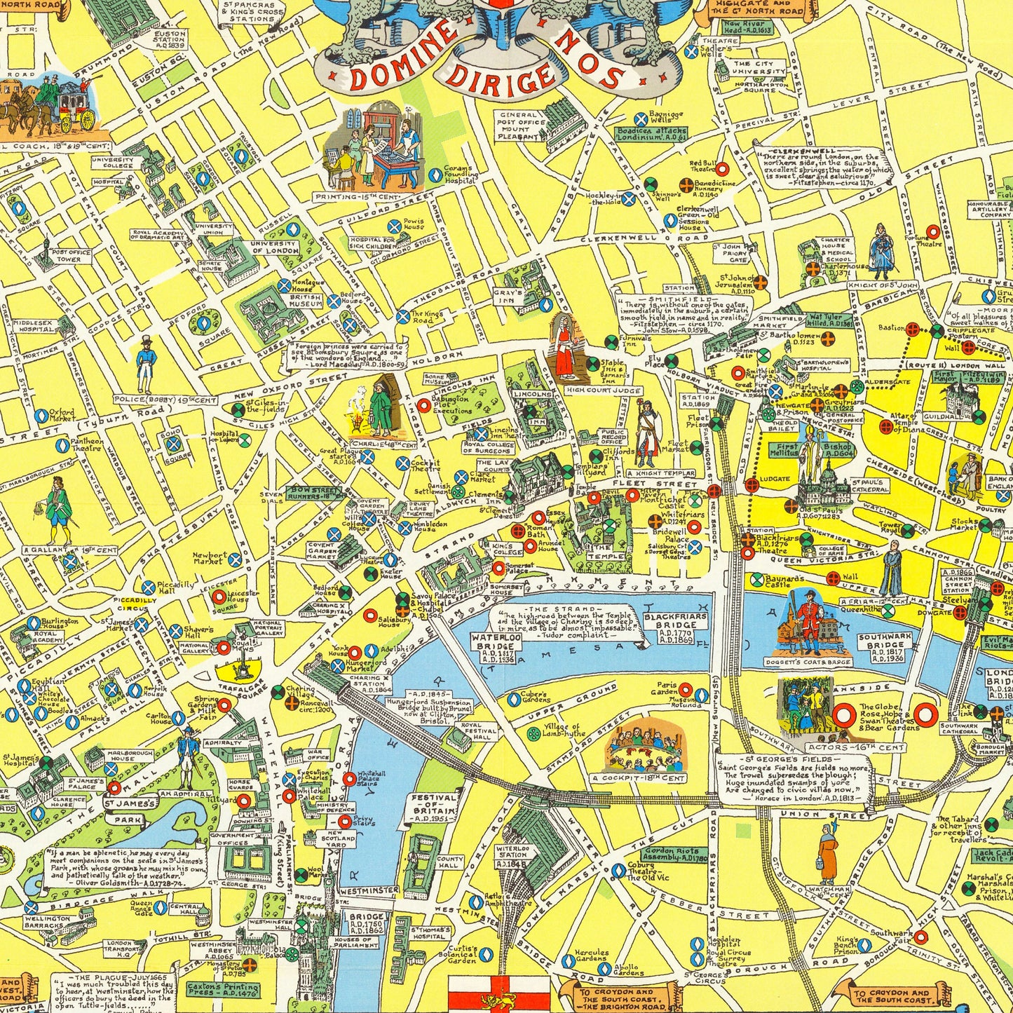 Historical Map of London. Arms of the City of London and the Guilds of London - Reproduction of 1965 Vintage Wall Art Poster - L.G Bullock