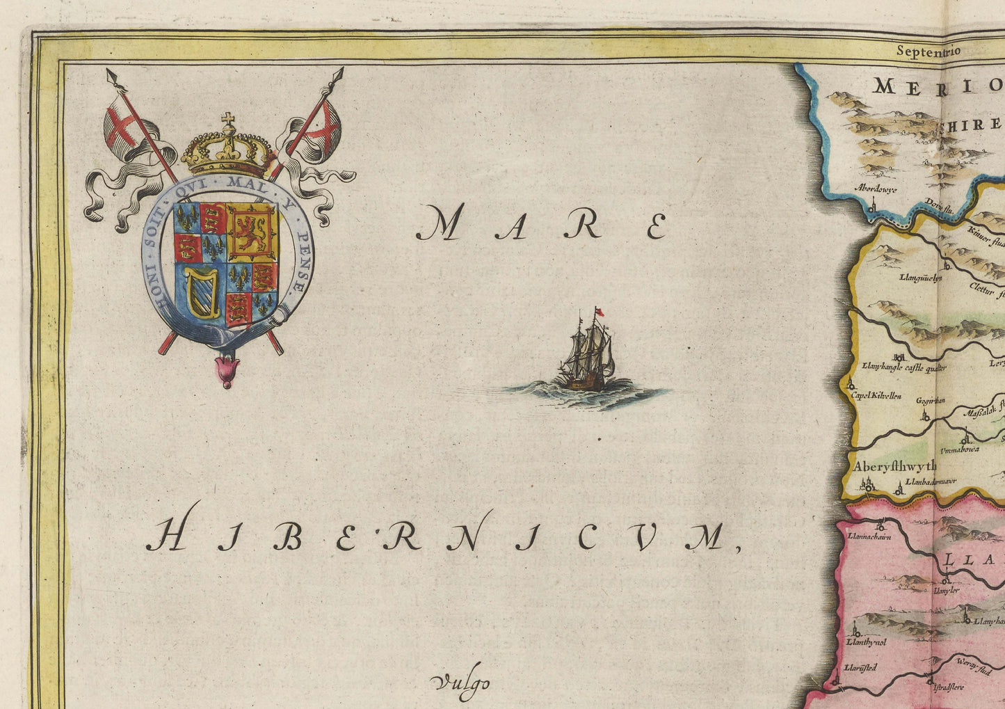 Cardiganshire Map | Ceretica sive Cardiganensis Comitatus | Old map of Cardigan by J. Blaeu |1665 | Poster Wall Art|Welsh Maps | Blaeu
