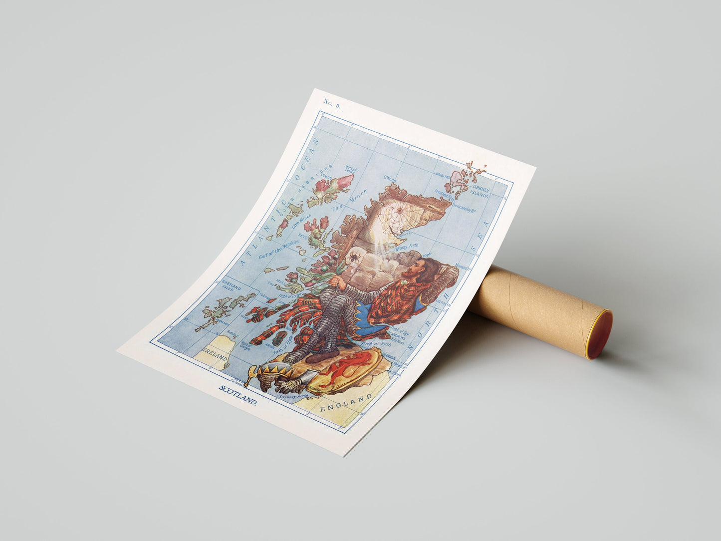 Illustrated Scotland Map - Robert Bruce Watches the Spider by Lilian Lancaster