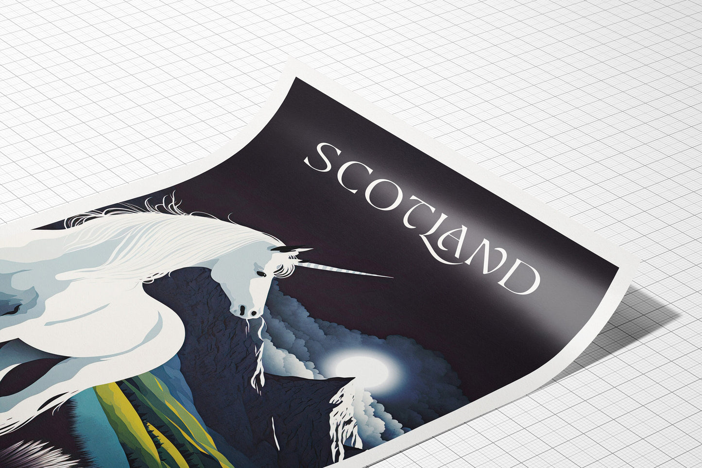 Scotland Unicorn Print | Mythical Creature | Scottish Highlands | Scottish Gift | Birthday Present | Home Decor Artwork