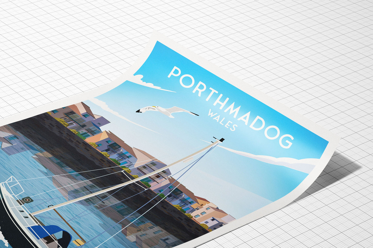 Porthmadog Print - Welsh Travel Poster - Wales illustrated art print - Portmadoc - Eifionydd - Gwynedd - Caernarfonshire