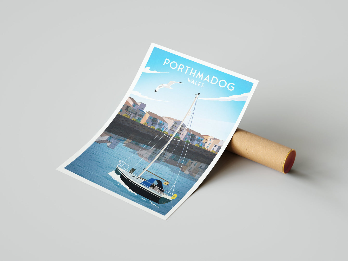 Porthmadog Print - Welsh Travel Poster - Wales illustrated art print - Portmadoc - Eifionydd - Gwynedd - Caernarfonshire