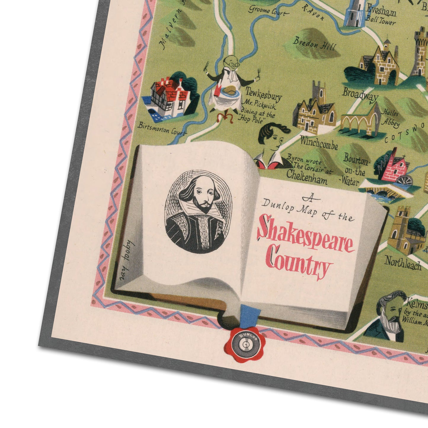 Map of the Shakespeare Country | A Dunlop map of the Shakespeare Country | Vintage Antique | 1950 | Stratford | Oxford | Warwick