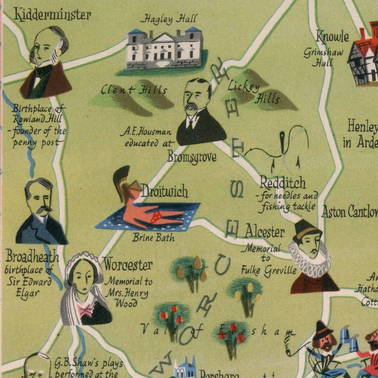 Map of the Shakespeare Country | A Dunlop map of the Shakespeare Country | Vintage Antique | 1950 | Stratford | Oxford | Warwick