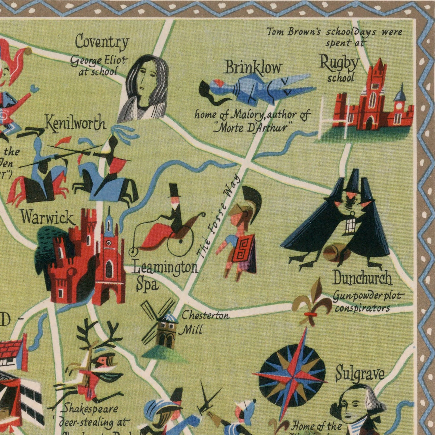 Map of the Shakespeare Country | A Dunlop map of the Shakespeare Country | Vintage Antique | 1950 | Stratford | Oxford | Warwick