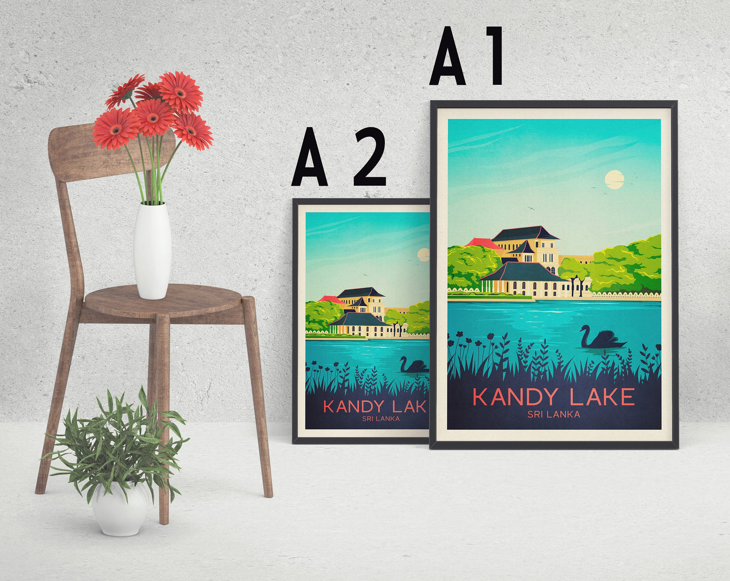 Sri Lanka traditional Travel Poster - Sri Lanka print, Kandy Lake, Kiri Muhuda, Sea of Milk, Birthday present, Wedding Gift