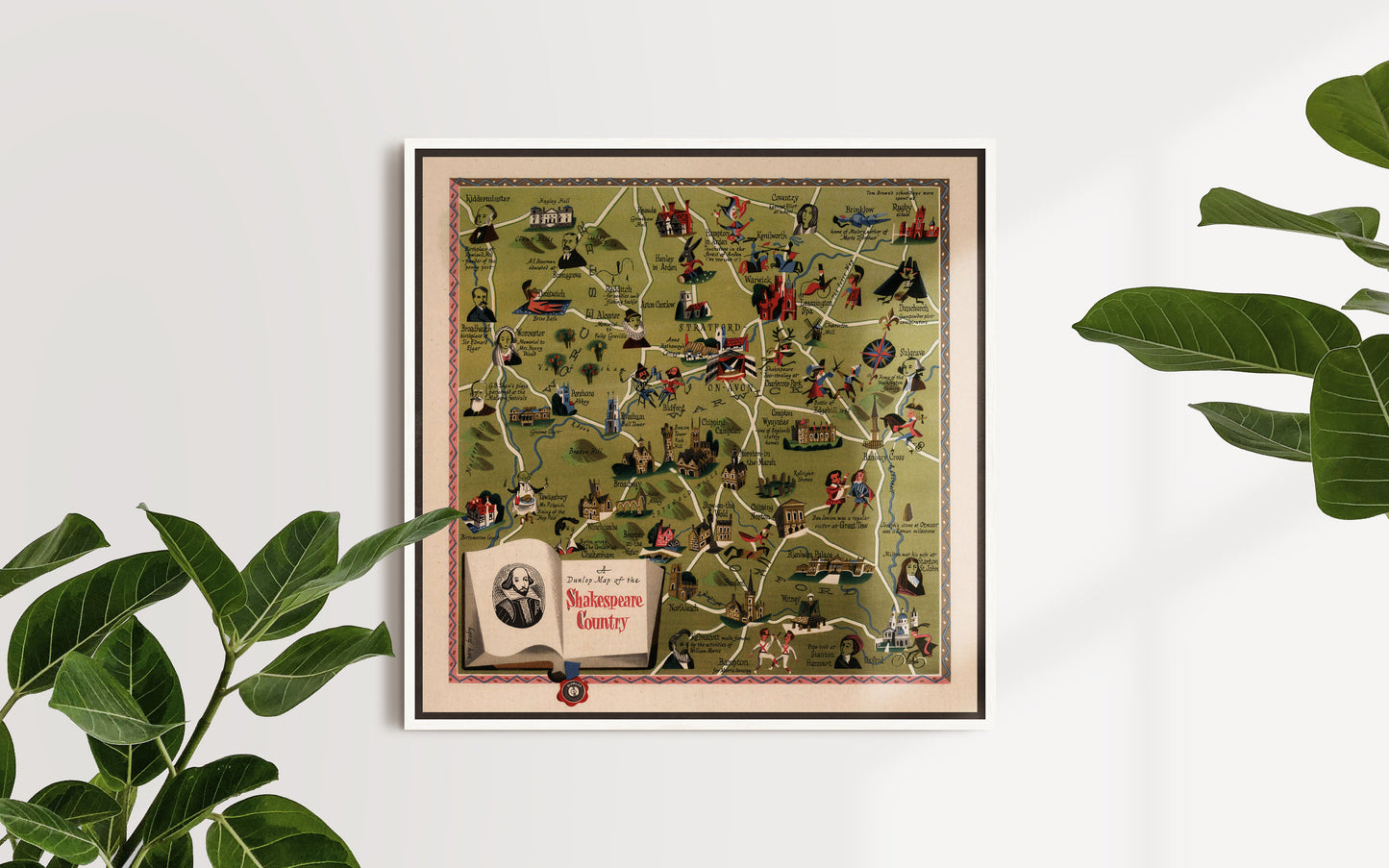 Map of the Shakespeare Country | A Dunlop map of the Shakespeare Country | Vintage Antique | 1950 | Stratford | Oxford | Warwick