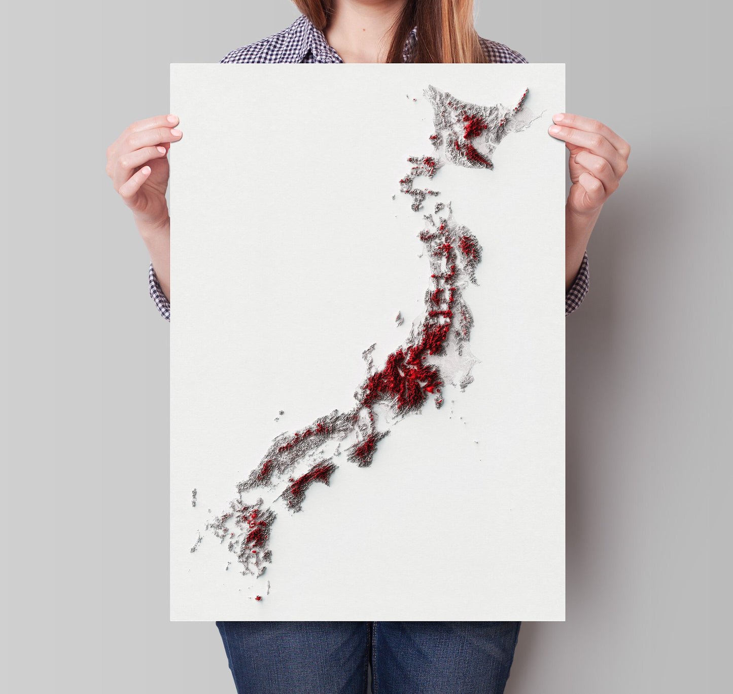 Japan Art Shaded Relief Map - 2D Print - Geology - Hokkaido - Chubu - Chugoku - Kyushu - Tohoku - Kanto - Shikoku - Kansai - Okinawa