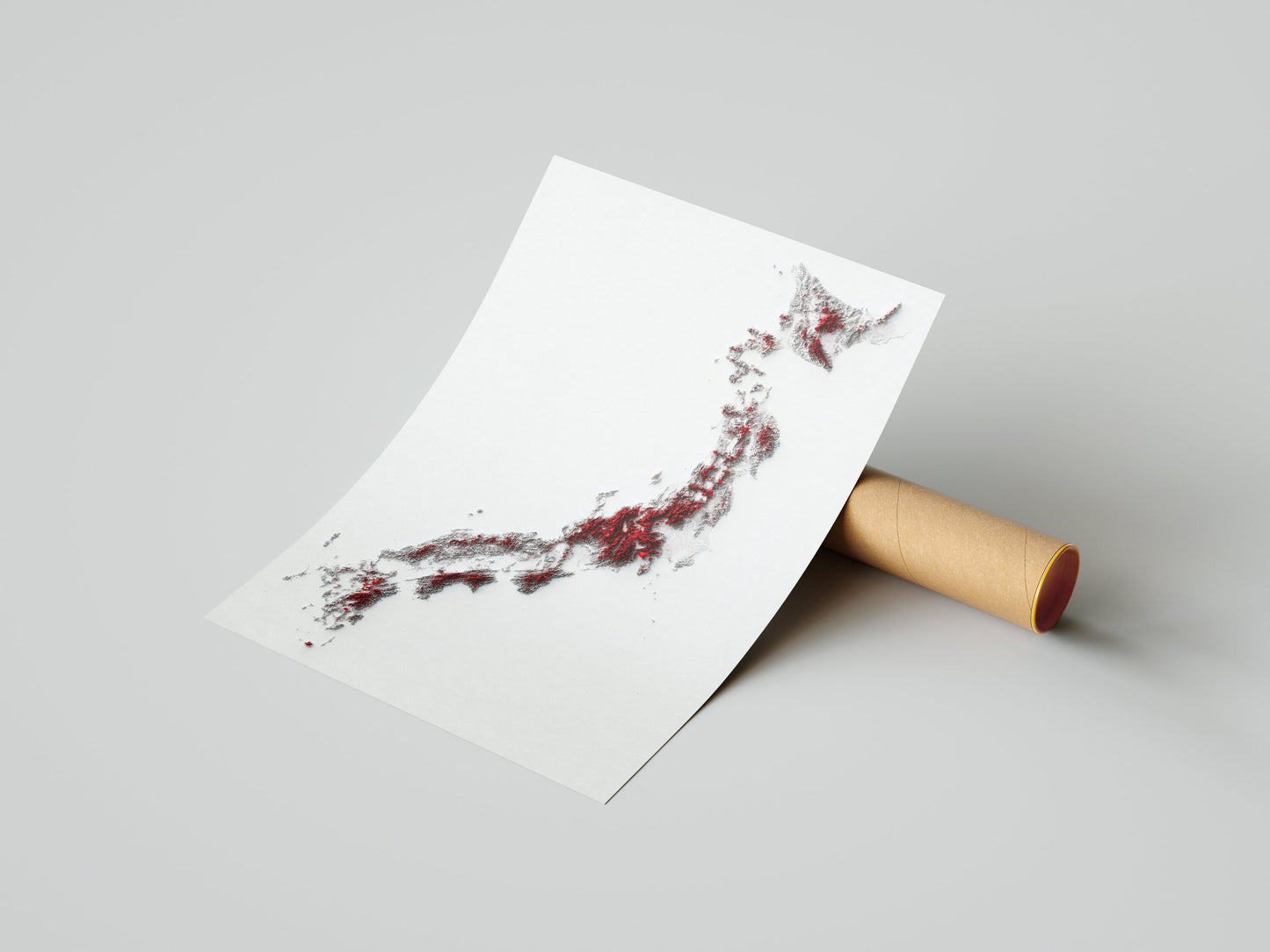 Japan Art Shaded Relief Map - 2D Print - Geology - Hokkaido - Chubu - Chugoku - Kyushu - Tohoku - Kanto - Shikoku - Kansai - Okinawa