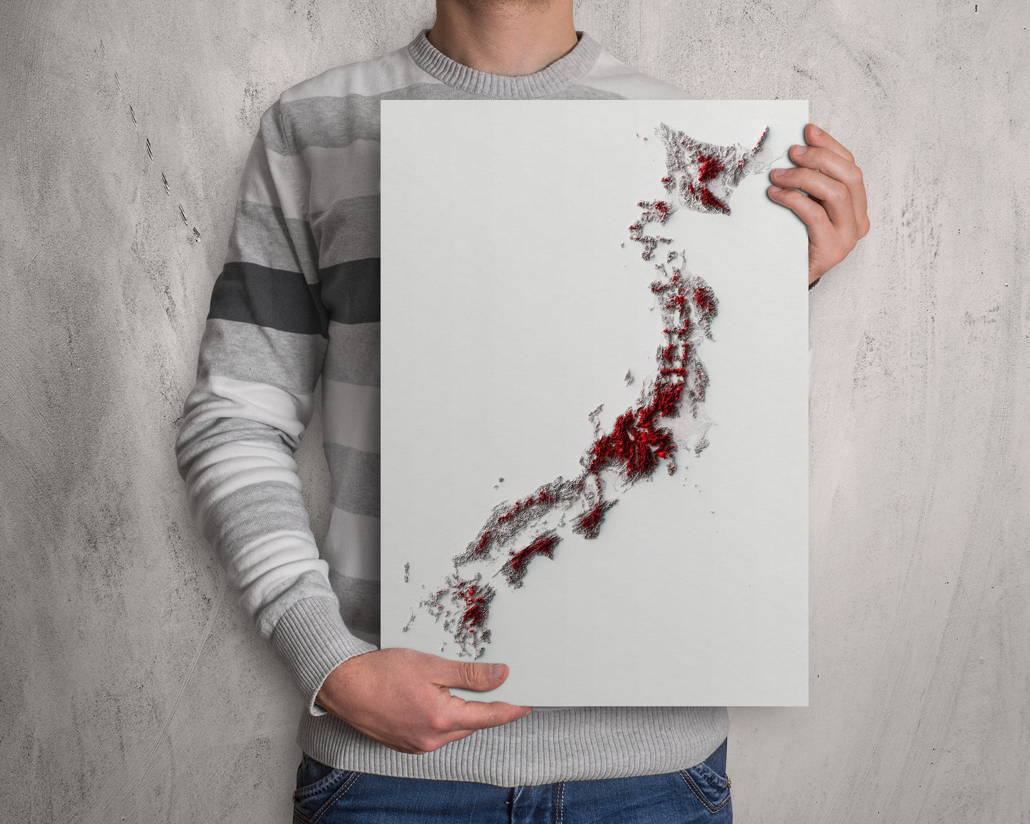 Japan Art Shaded Relief Map - 2D Print - Geology - Hokkaido - Chubu - Chugoku - Kyushu - Tohoku - Kanto - Shikoku - Kansai - Okinawa