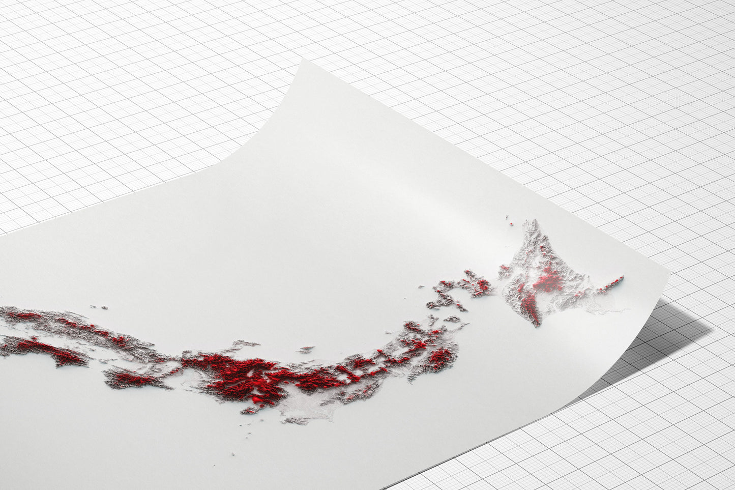 Japan Art Shaded Relief Map - 2D Print - Geology - Hokkaido - Chubu - Chugoku - Kyushu - Tohoku - Kanto - Shikoku - Kansai - Okinawa