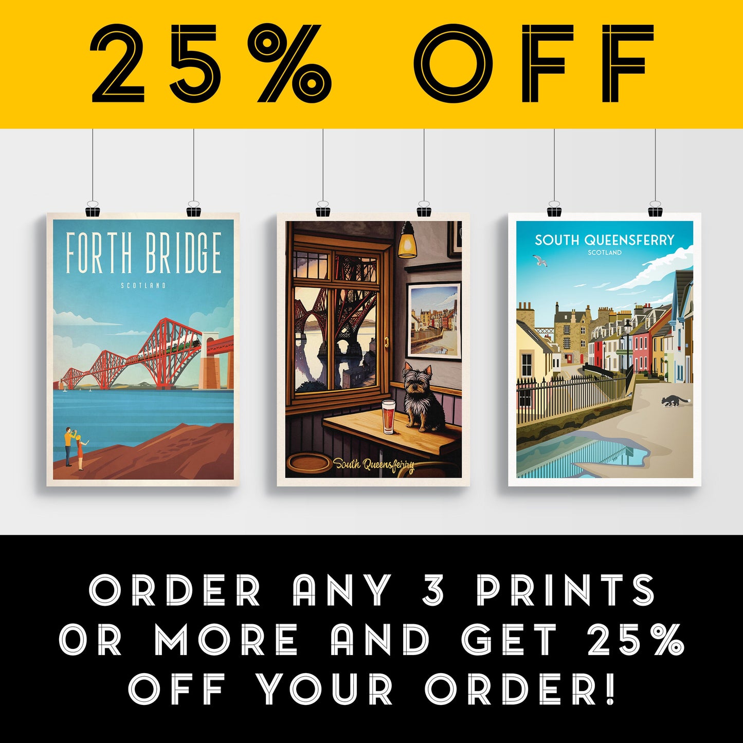 South Queensferry Pub with a View of the Forth Bridge - Vibrant Colourful Edinburgh Poster - Scottish Wall Art - Forth Rail Bridge Print