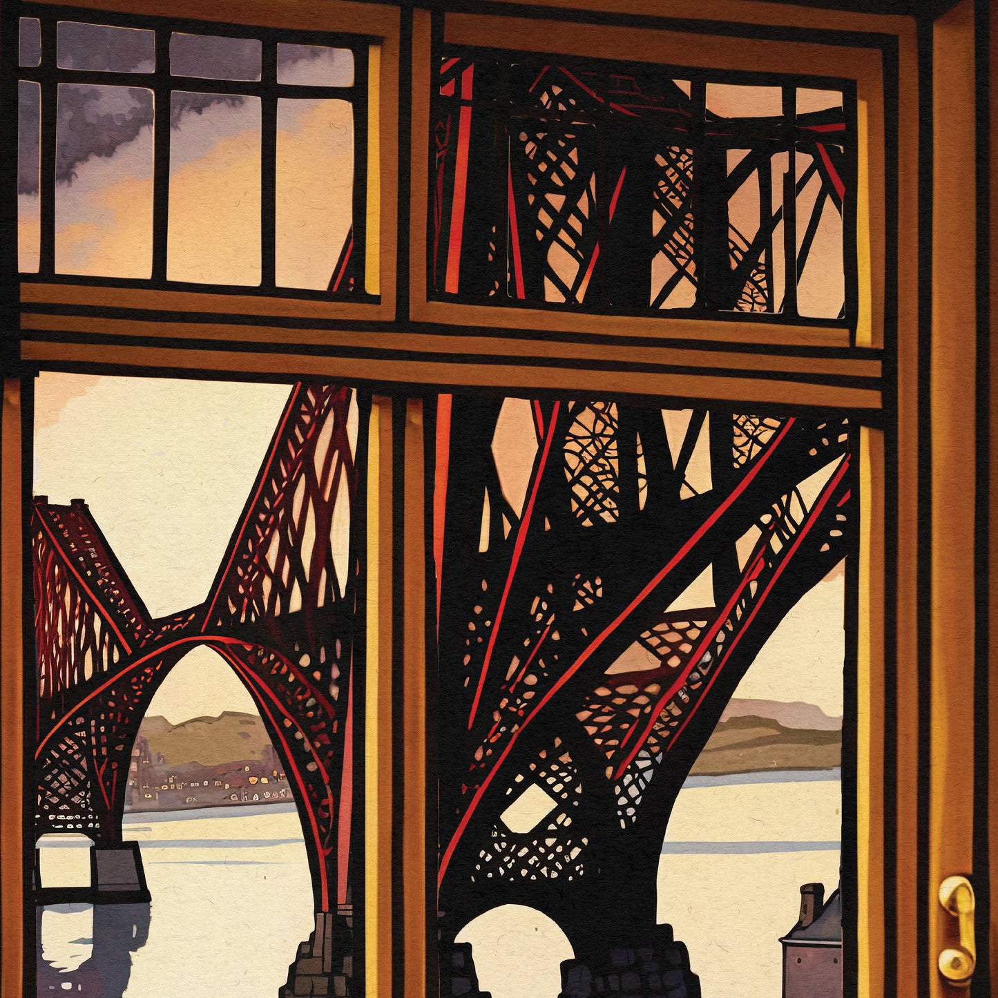 South Queensferry Pub with a View of the Forth Bridge - Vibrant Colourful Edinburgh Poster - Scottish Wall Art - Forth Rail Bridge Print