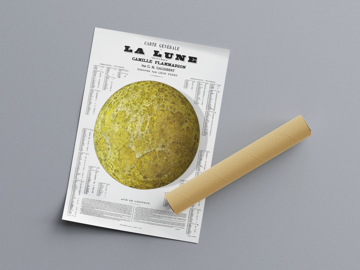 Moon Map Print- Vintage Restoration - Illustrated Print showing Craters - Lunar Map - Camille Flammarion