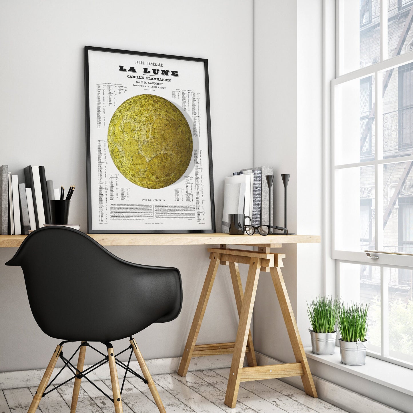 Moon Map Print- Vintage Restoration - Illustrated Print showing Craters - Lunar Map - Camille Flammarion