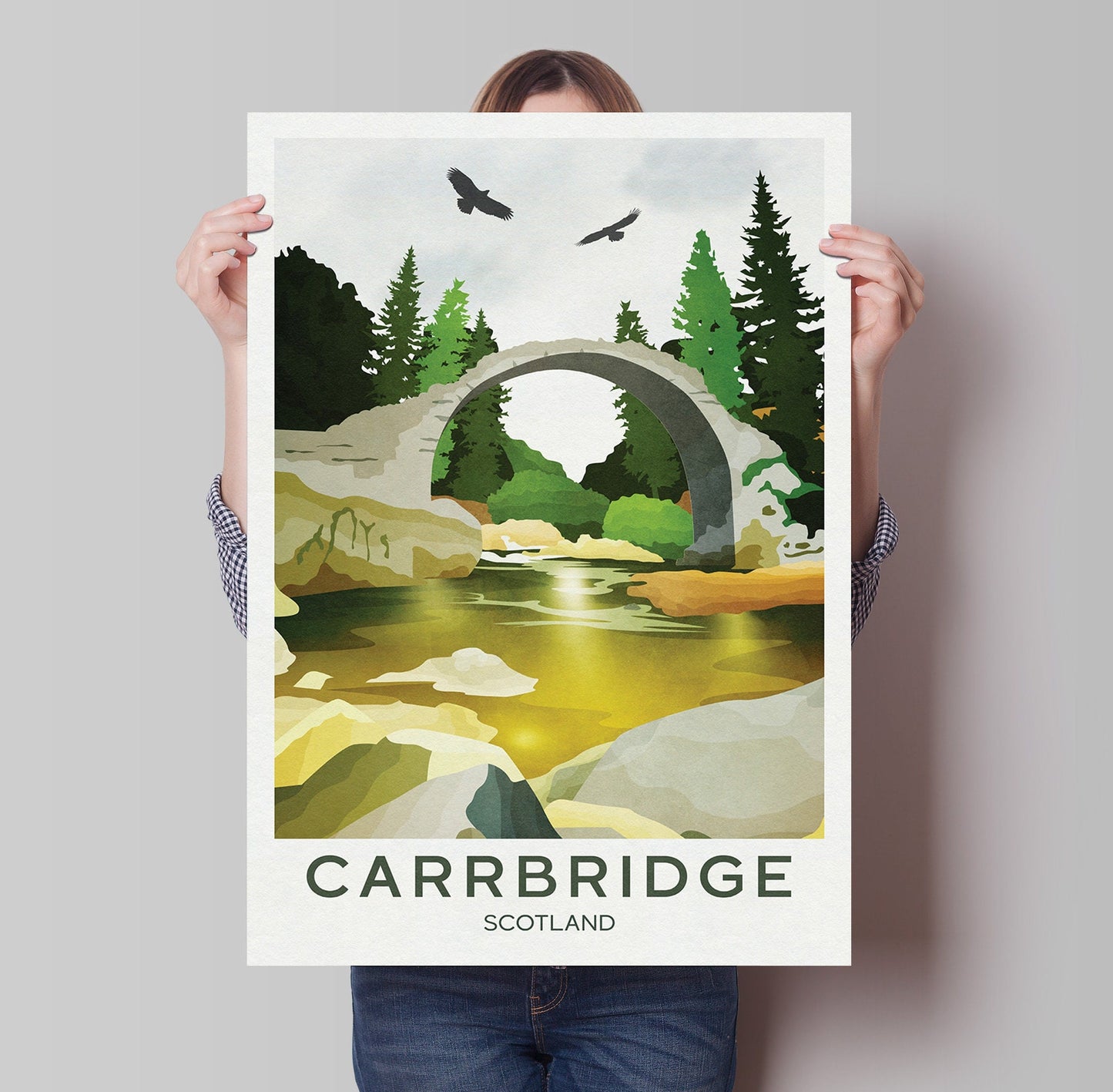 Carrbridge Travel Poster | Badenoch and Strathspey | Scottish Highlands | Carrbridge Cairngorms Print | Scotland's National Park