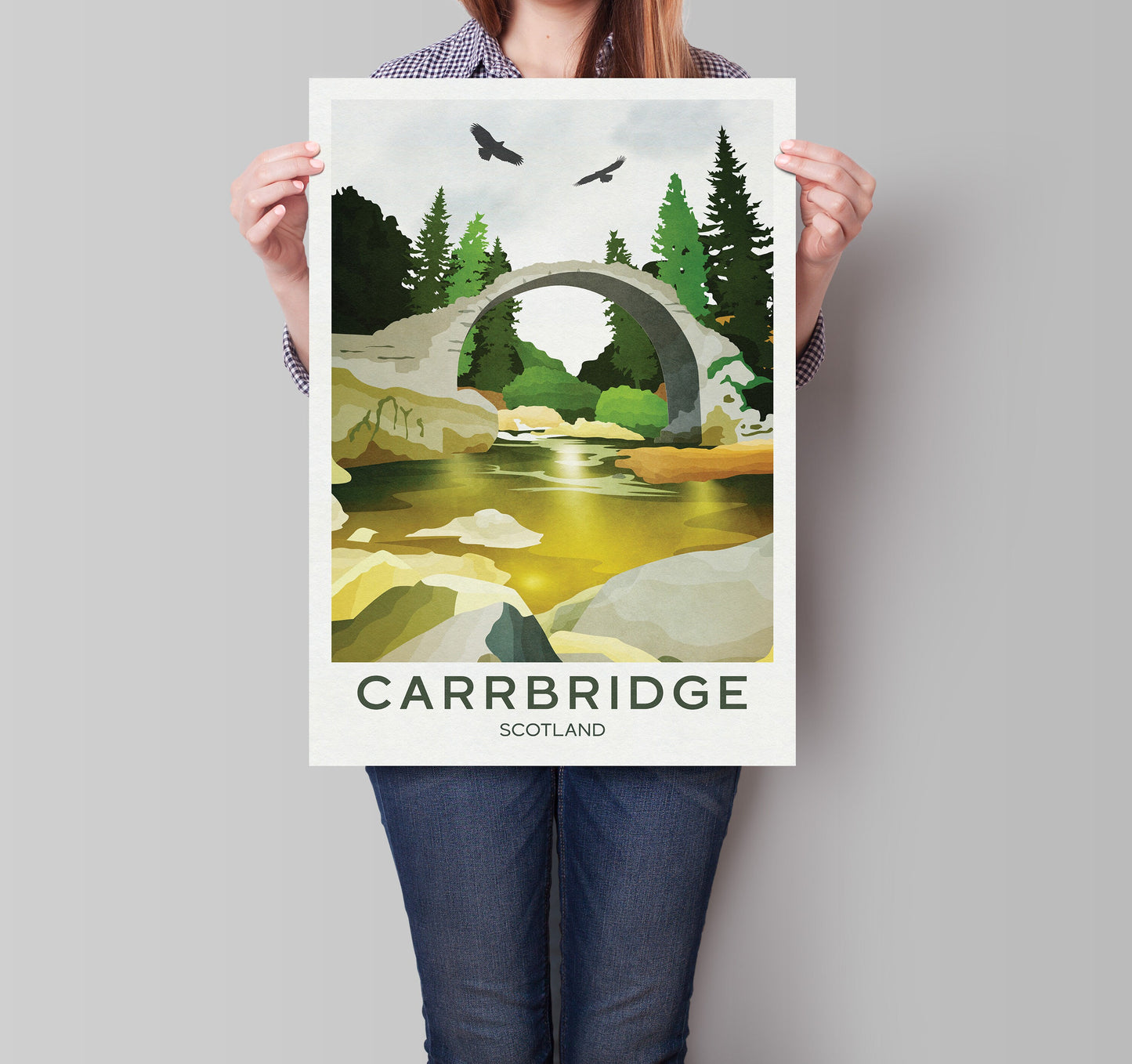 Carrbridge Travel Poster | Badenoch and Strathspey | Scottish Highlands | Carrbridge Cairngorms Print | Scotland's National Park