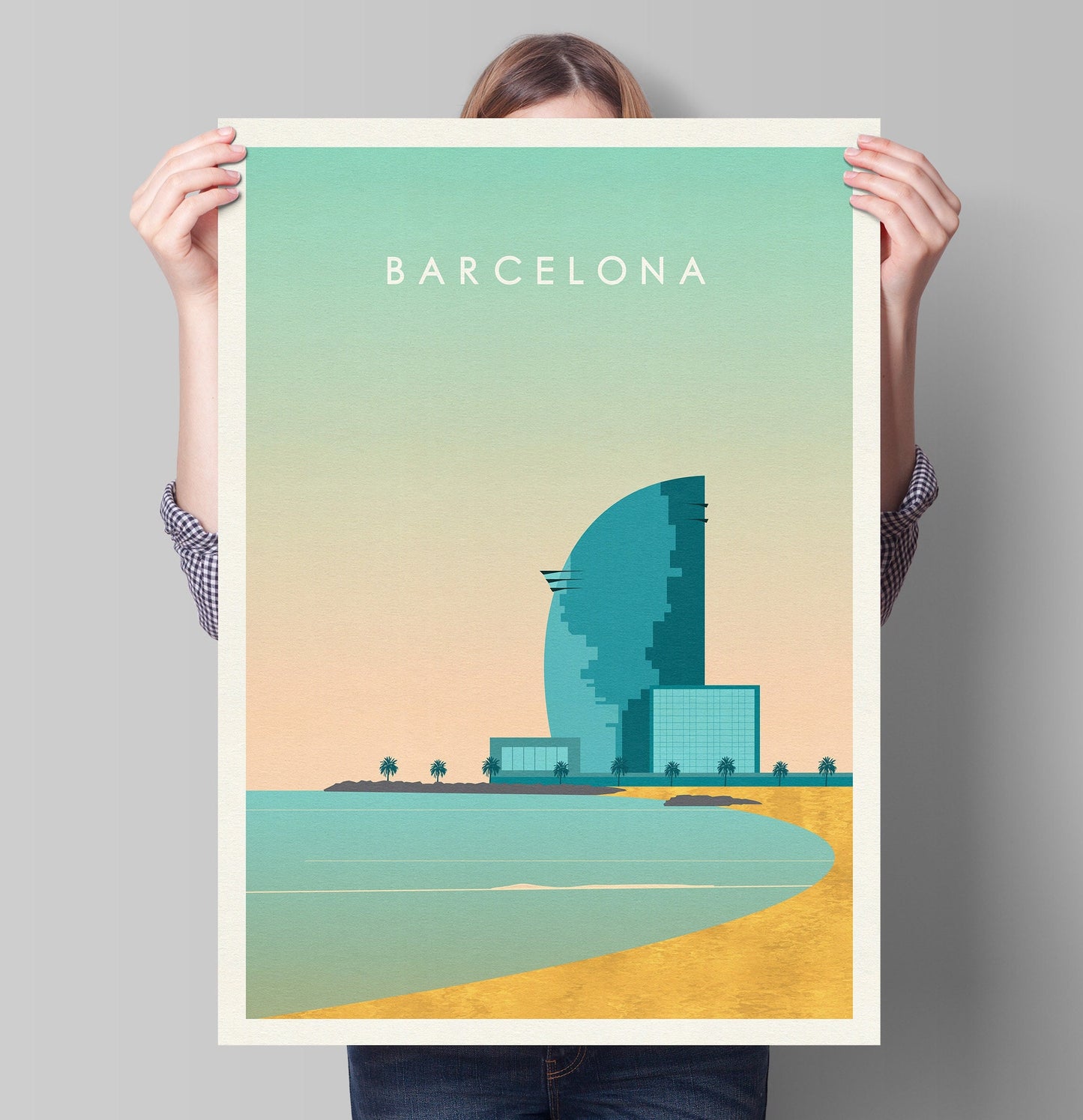Barcelona Travel Poster, retro travel poster, Housewarming Gift
