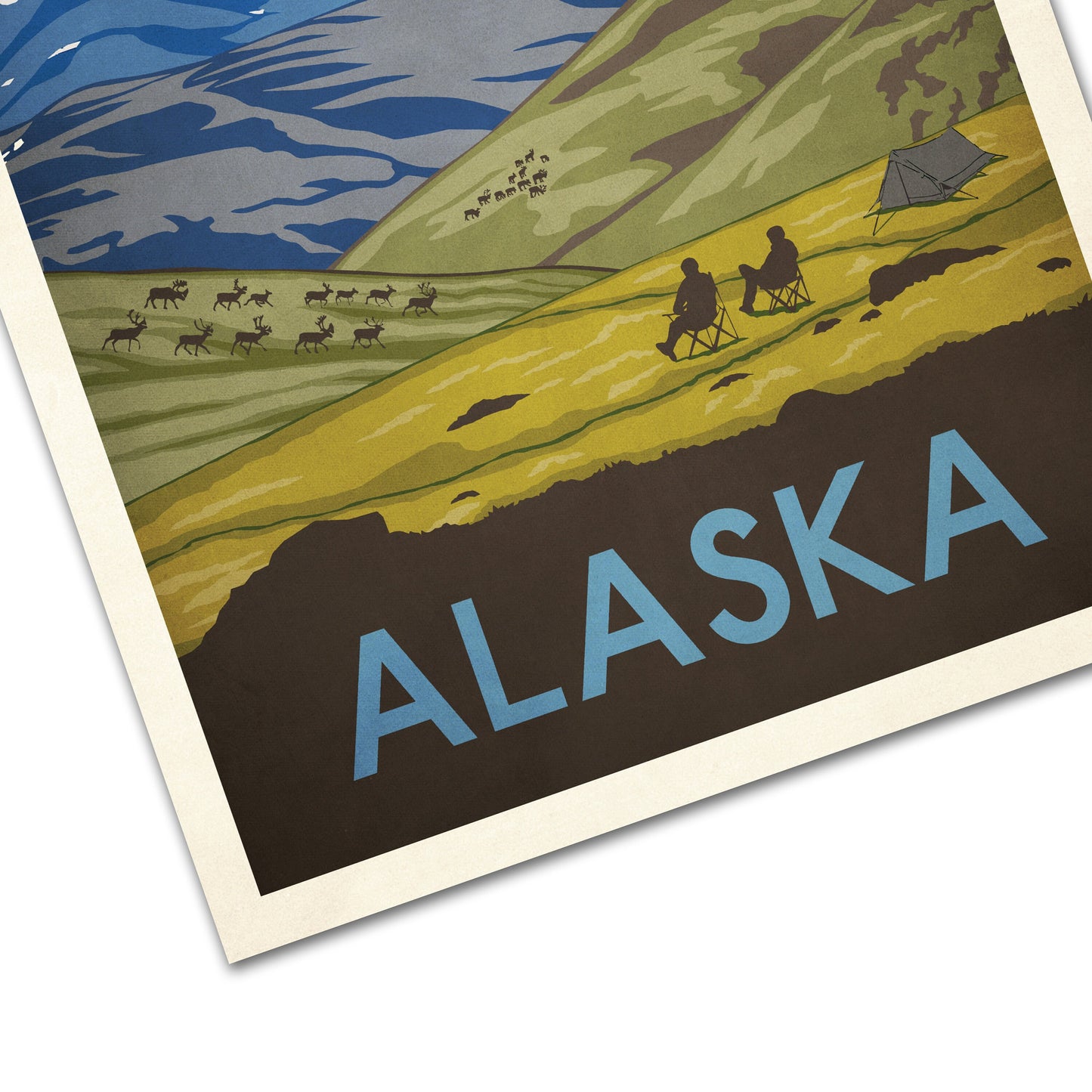 Alaska Travel Poster, retro Alaska print, American Travel Poster, Vintage looking, Northern Lights, Camping Poster