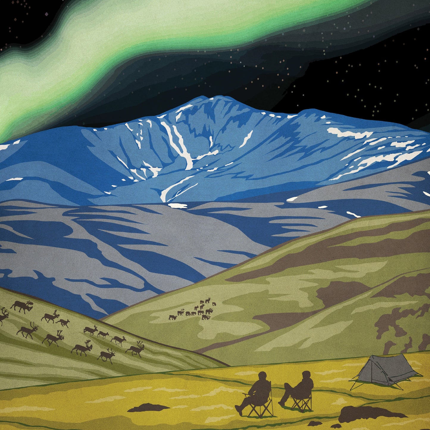 Alaska Travel Poster, retro Alaska print, American Travel Poster, Vintage looking, Northern Lights, Camping Poster