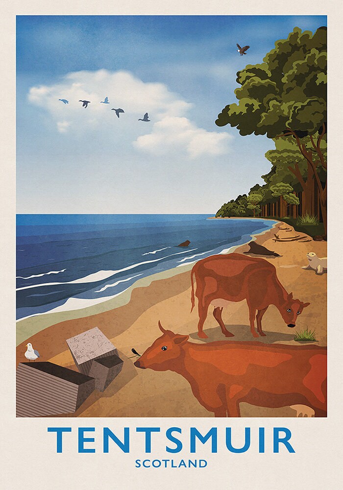 Tentsmuir Travel Poster, Tentsmuir Beach & Forrest, Tayport, Fife, Minimalist Wall Art