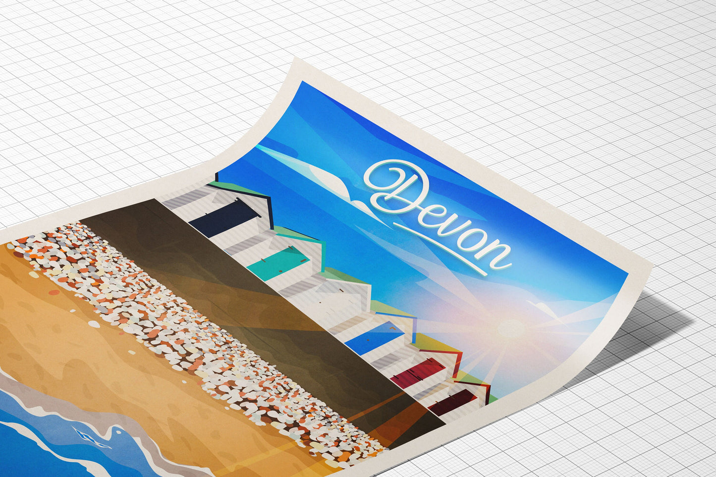 Devon Travel Poster | Torbay | Broadsands Beach | South Devon | England | Beach Huts | Wall Art | Home Decor Artwork | Wedding gift | UK