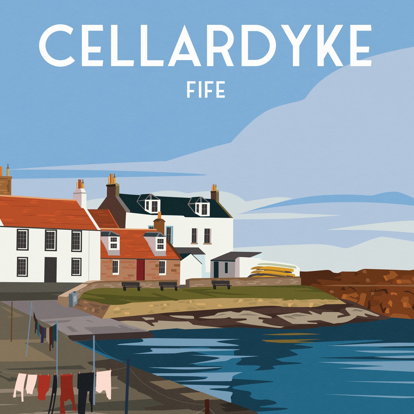 Cellardyke Print, Clothes Hanging at the Harbour,  Fife Travel Poster, Fife East Neuk Wall Art, Scottish Gift