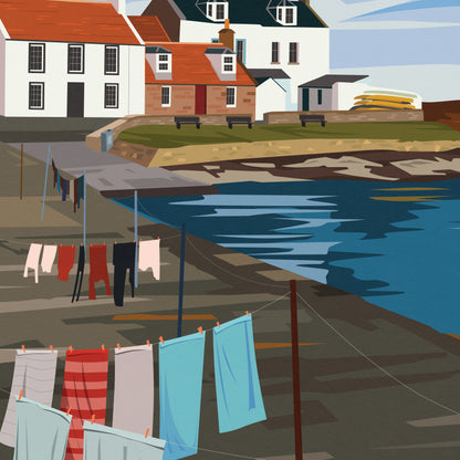 Cellardyke Print, Clothes Hanging at the Harbour,  Fife Travel Poster, Fife East Neuk Wall Art, Scottish Gift