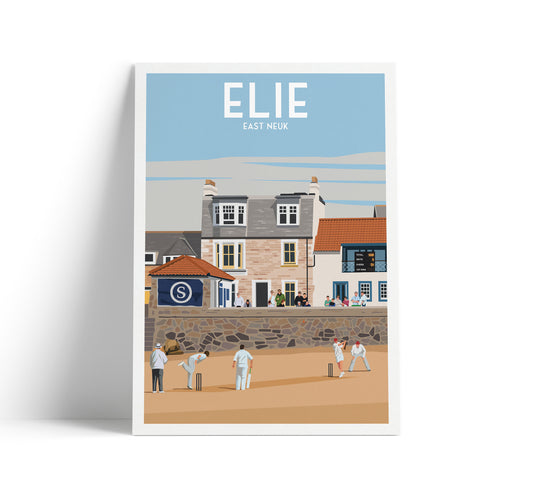 Elie Print - Beach Cricket - East Neuk - Fife Coastal Path - Travel Poster - Elie and Earlsferry - Leven