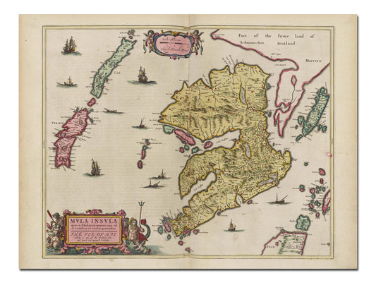 Old Isle of Mull Map | Mvla Insvla | Old Antique Map | 1665 | Blaeu Map | Tobermory, Kilchoan, Kintyre, Craignure, Calgary, Salen