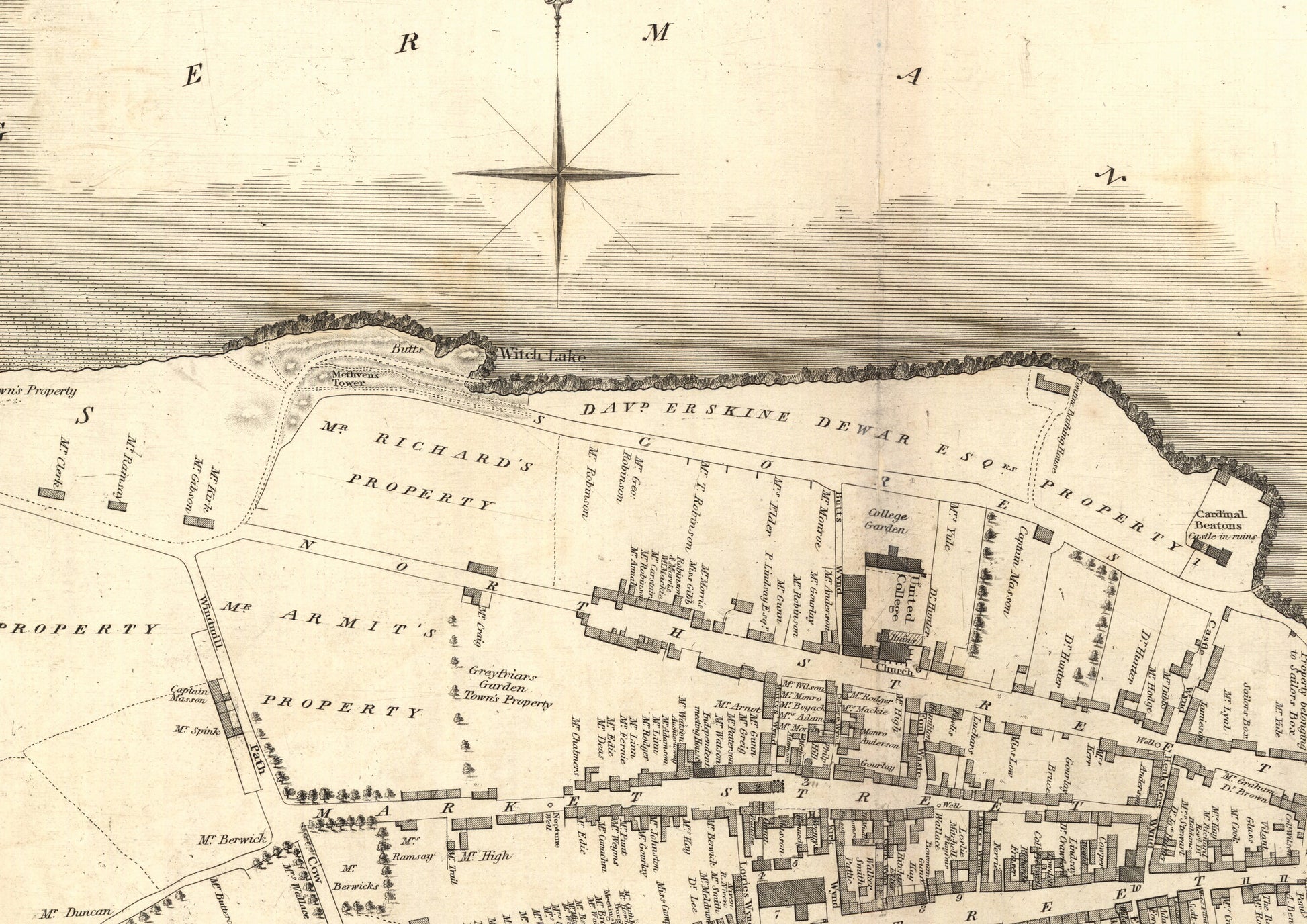 Old Map of St. Andrews | Ancient Scottish Map | Fine Art Print | Antique town survey by John Wood, St Andrews University, from 1820
