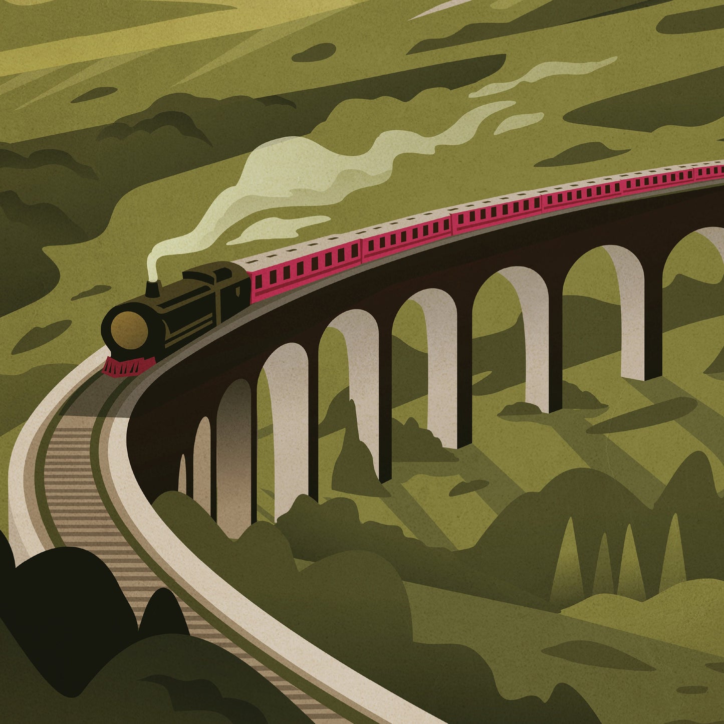 Glenfinnan Viaduct Poster, Railway Bridge Poster Vintage Jacobite Steam Train Art Deco Rail, West Highland Line, Scottish Art, Travel Poster