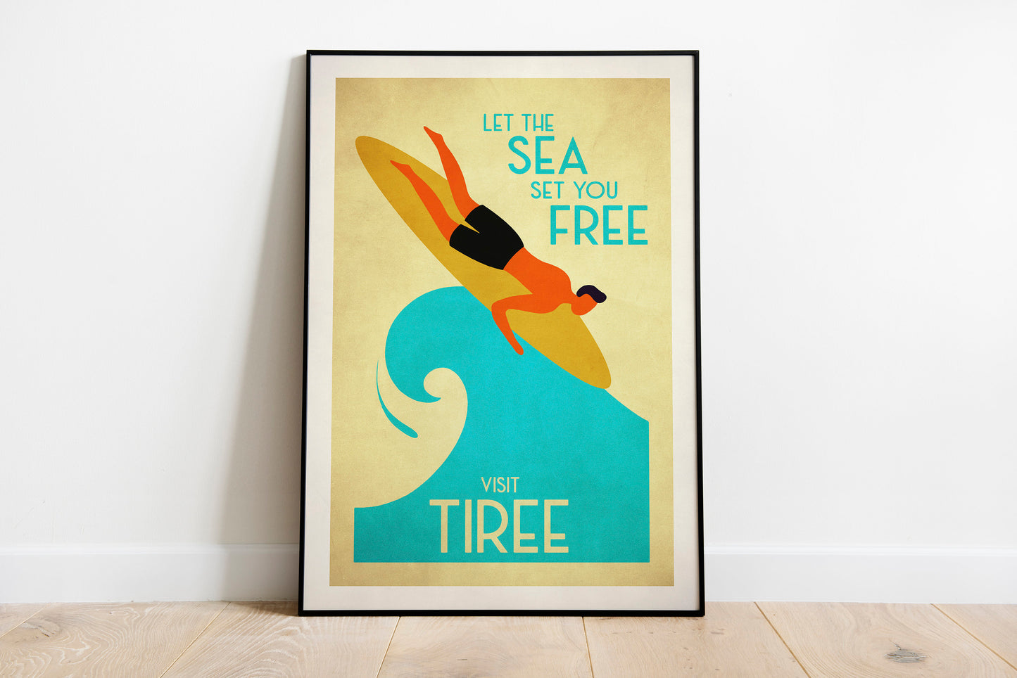 Tiree Surfing Poster, Let The Sea Set You Free, Vintage looking Surfing illustration, Tiree Print, Tiree Art, Surfer Gifts, Tiree Travel