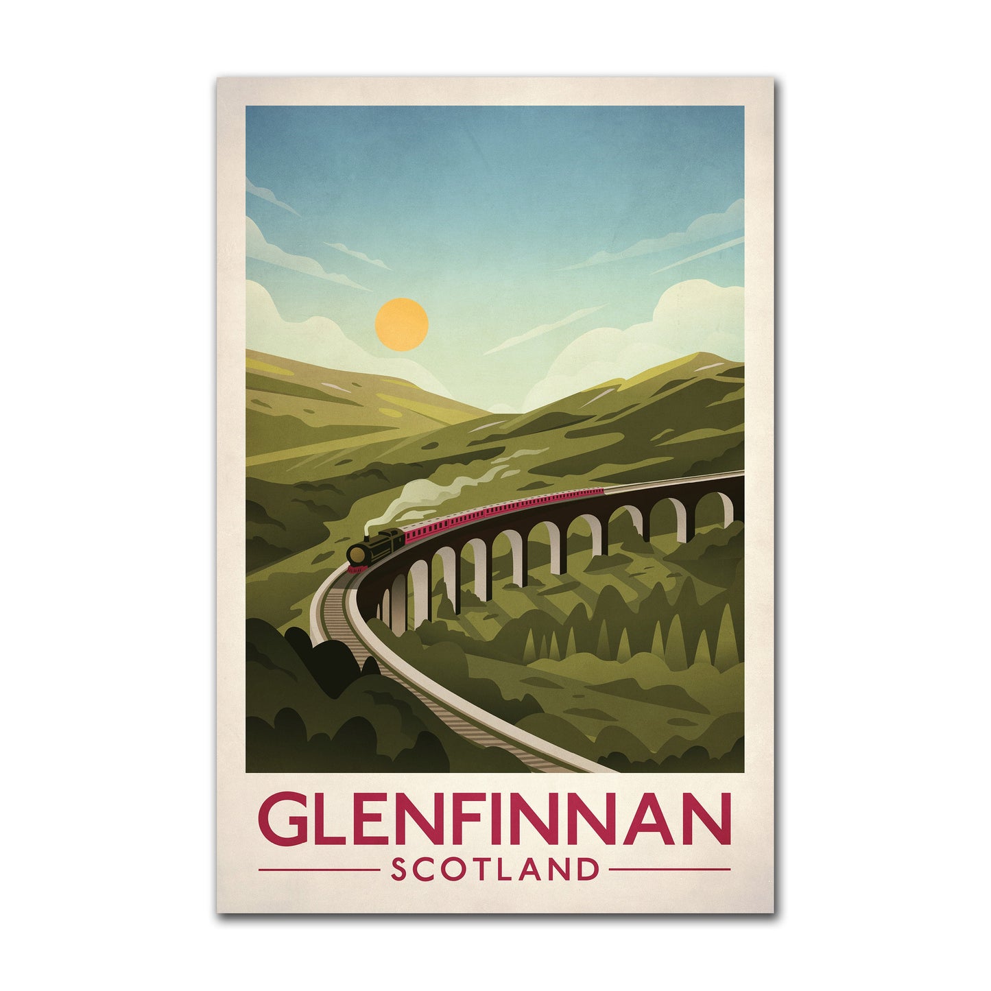 Glenfinnan Viaduct Poster, Railway Bridge Poster Vintage Jacobite Steam Train Art Deco Rail, West Highland Line, Scottish Art, Travel Poster