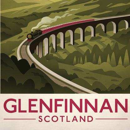 Glenfinnan Viaduct Poster, Railway Bridge Poster Vintage Jacobite Steam Train Art Deco Rail, West Highland Line, Scottish Art, Travel Poster