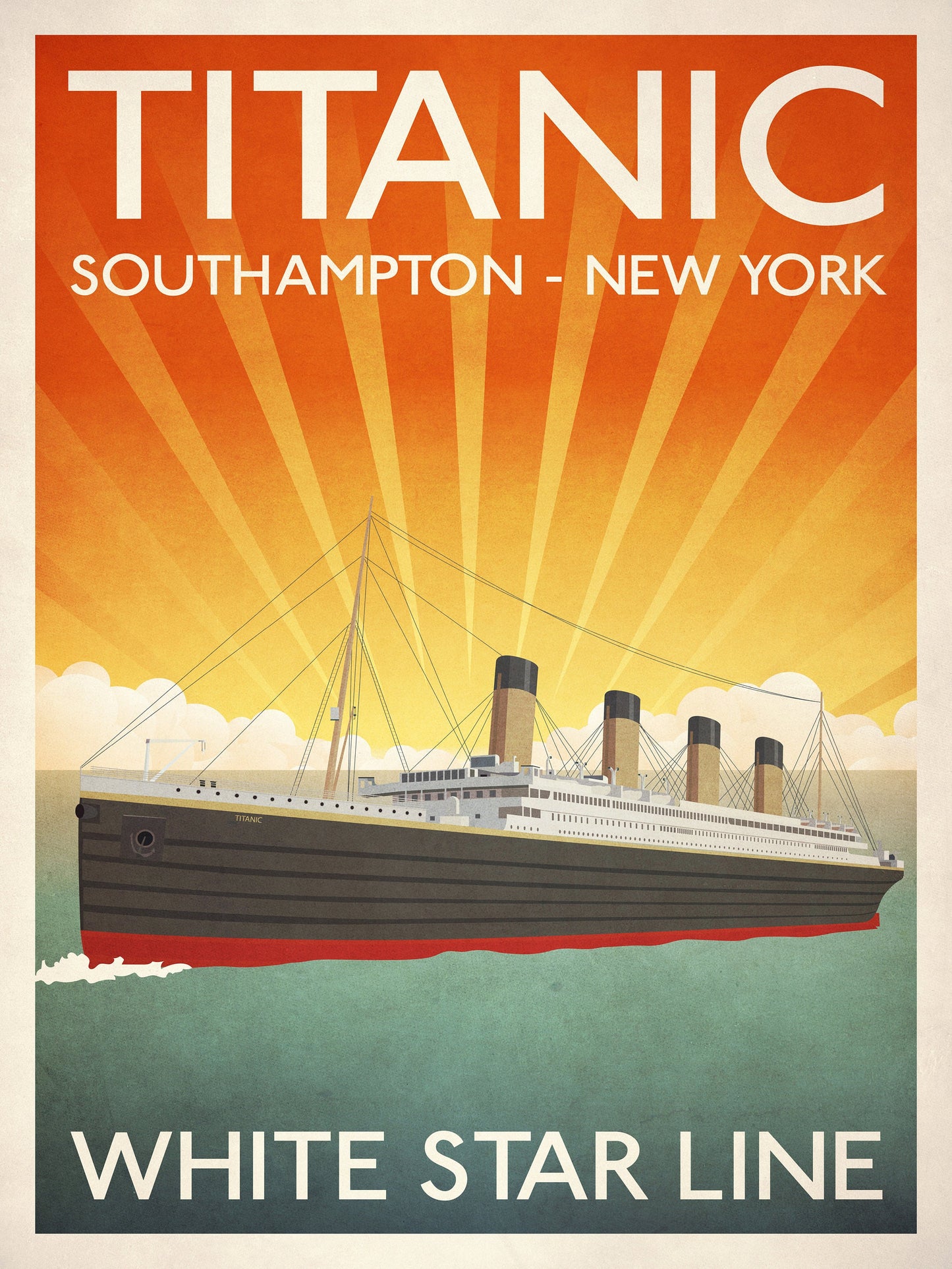 Titanic Travel Poster, Retro Illustration of the Titanic