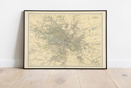 Old Map of Glasgow, Scotland 1912 | Vintage Poster Wall Art Print | Alexander Park | Necroplois | River Clyde | Plan of Glasgow